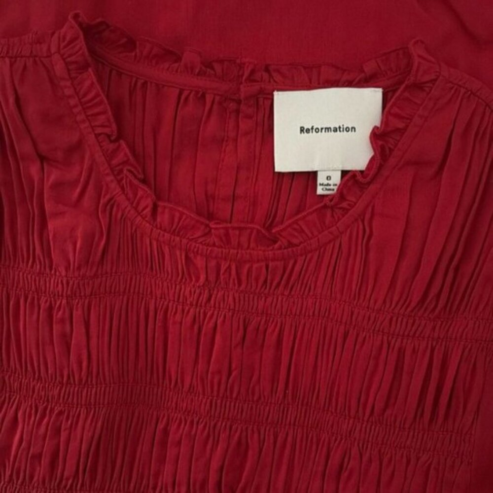 NEW Reformation Kiria Midi Drop Waist Short Sleeve Dress Lipstick Red | size 0 - Picture 9 of 14
